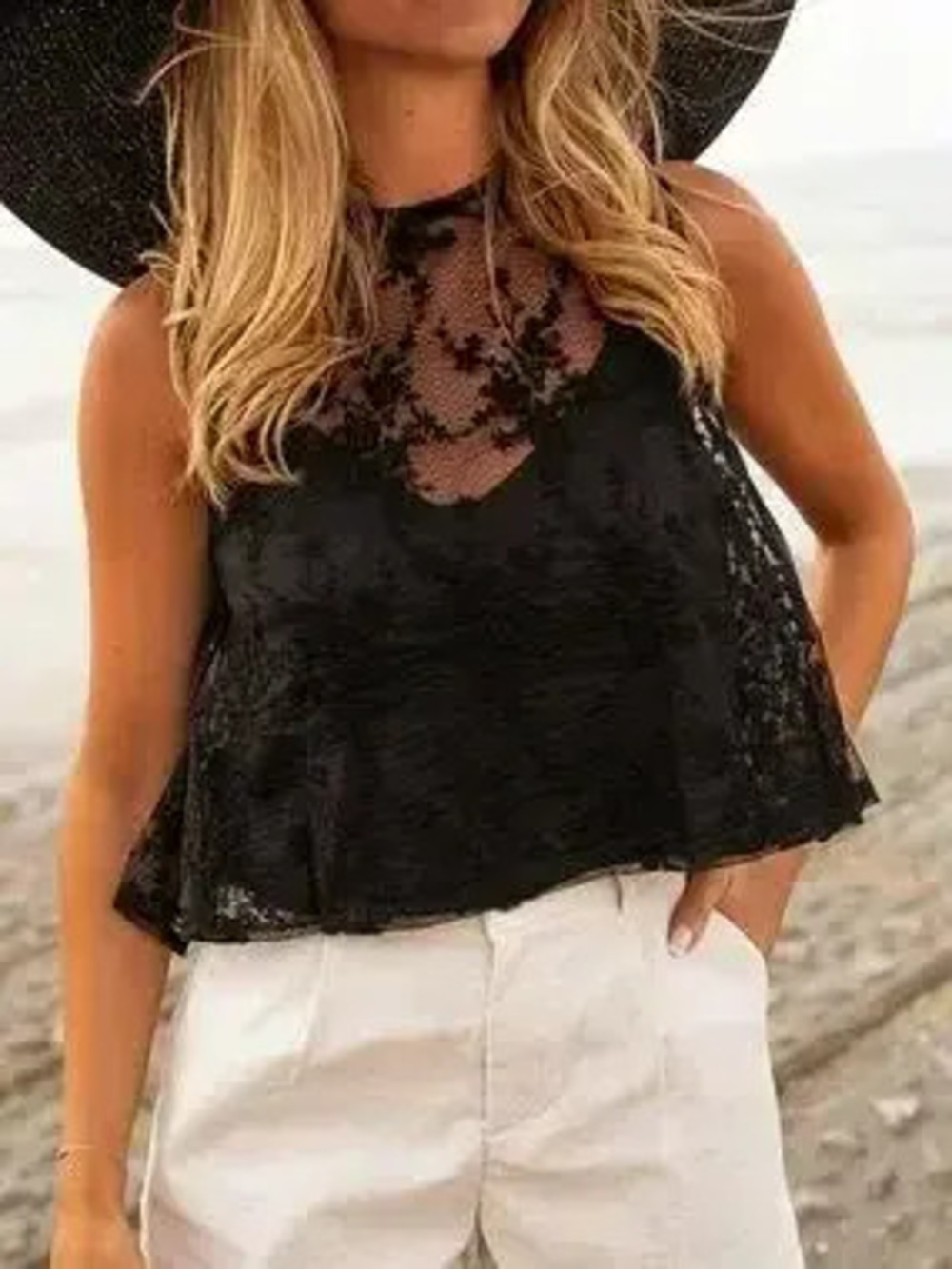 Lace Tie Back Tank - Picture 2 of 8